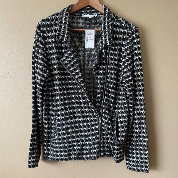 Moto Style Houndstooth Print Sweater Jacket - Picture 3 of 8